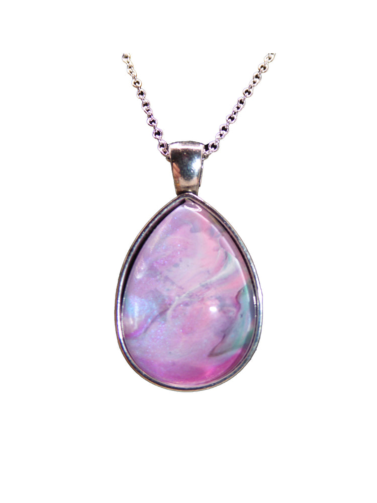 "Heavenly Iridescent Taffy" Paint Pour Necklace Pendant