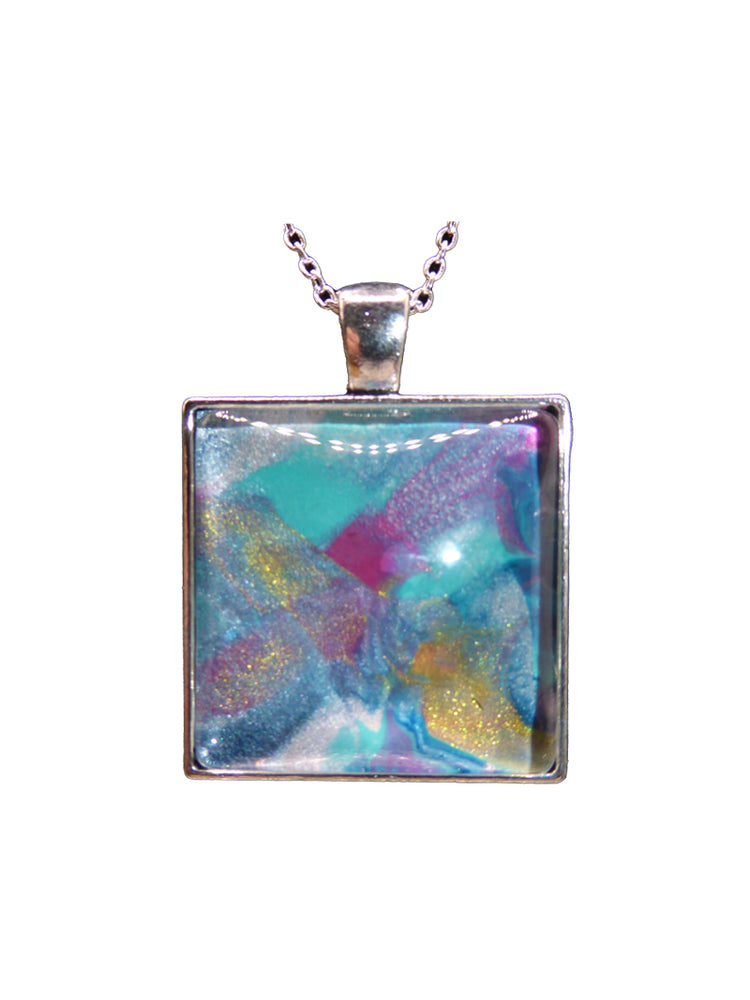 "Shimmering Morphing Wings" Paint Pour Pendant Necklace
