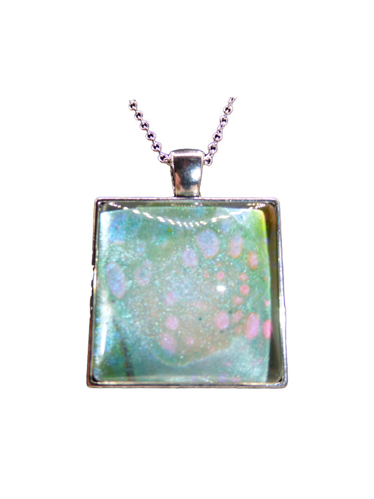 "Changing Chameleon" Paint Pour Necklace Pendant