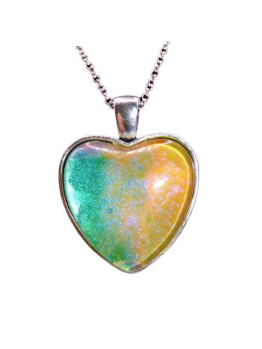 "Coastal Heart" Paint Pour Pendant Necklace