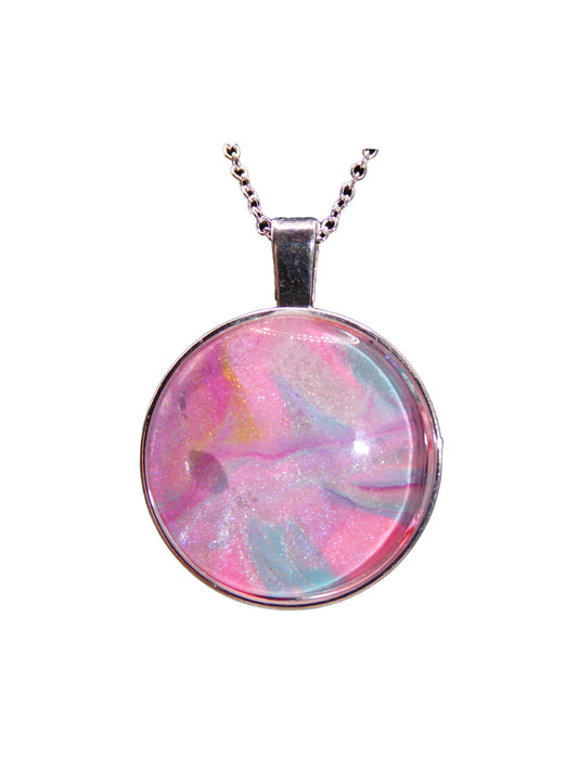 "Dance of Pink" Pain Pour Pendant Necklace