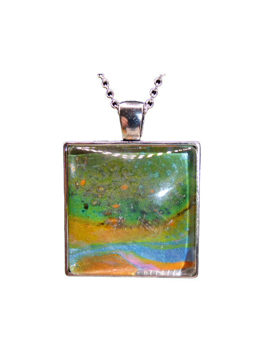 "Exploring the River Lands" Paint Pour Necklace Pendant