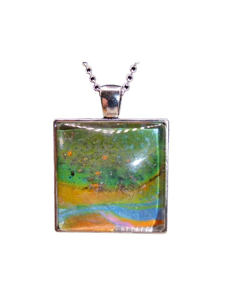 "Exploring the River Lands" Paint Pour Necklace Pendant