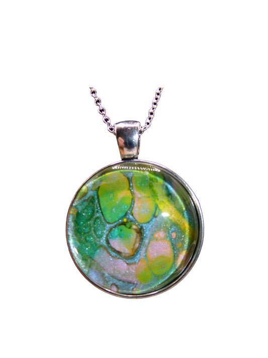 "Grand Dino Adventure" Paint Pour Pendant Necklace