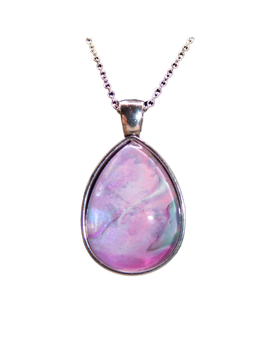 "Heavenly Iridescent Taffy" Paint Pour Necklace Pendant