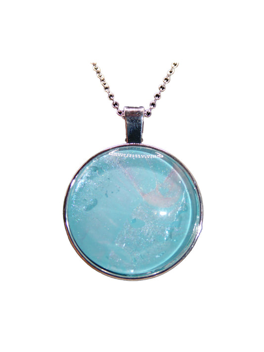 "Ice Blue" Paint Pour Pendant Necklace