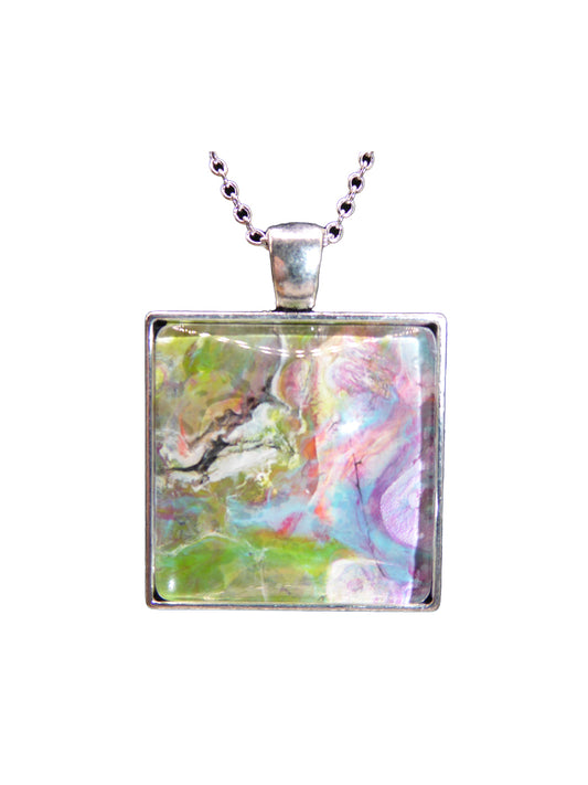 "Intricate Artesian Flow" Paint Pour Pendant Necklace