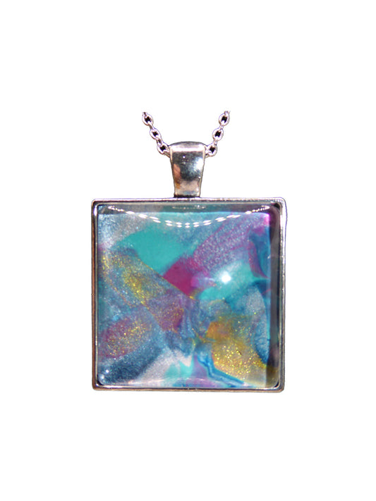 "Shimmering Morphing Wings" Paint Pour Pendant Necklace