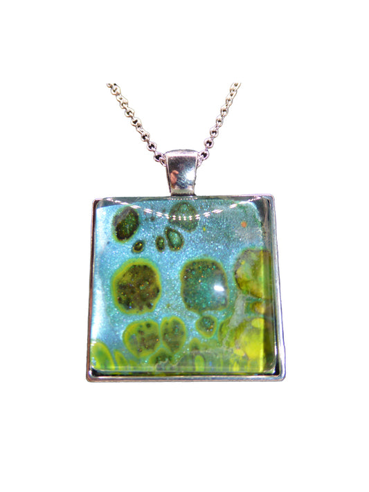 "Sparkling Lily Pads" Paint Pour Necklace Pendant