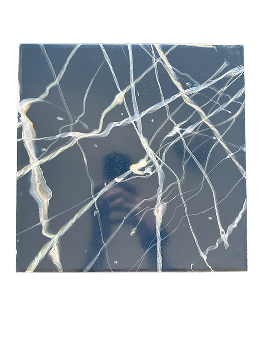 "White Gold Intersecting Light" Square Mirror Art